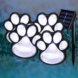Elnsivo Paw Print Solar Outdoor Lights, Solar Lights Outdoor Waterproof Dog Paw Light (Set of 4), Cat Puppy Animal Garden Light Path Lamp Walkway Lighting for Patio,Yard, Any Pet Lover (White paw)