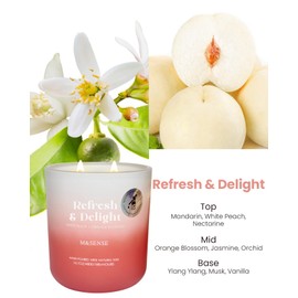 M&SENSE White Peach & Orange Blossom Aromatherapy Candle for Refreshing & Uplifting, 14.1oz 80-Hour Burn Time Non-Toxic Highly Scented Candle, Natural Soy Wax Home Fragrance Gift for Home Decor