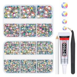 qiipii Crystal AB Resin Rhinestones w B7000 Jewelry Glue for Bedazzling Crafting 3mm 4mm 5mm 6mm White AB Flatback Stones SS10 SS16 SS20 SS30 Gems Charms for Nails Face Makeup Tumblers Bottles Crafts