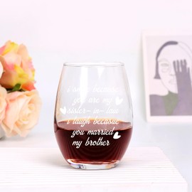 Jogskeor I Simle Because You Are My Sister in Law Wine Glass 15oz, Sister in Law Gifts for Wedding Engagement Birthday Christmas Gifts