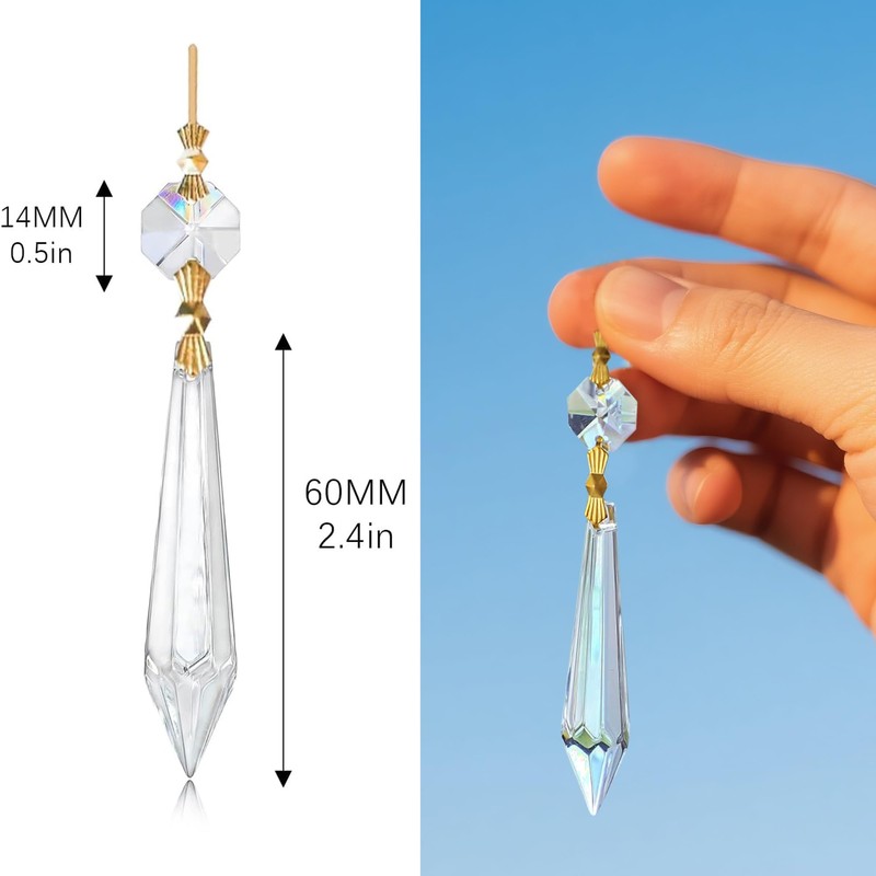 H&D 15pcs Large Clear Crystal Chandelier 60mm Icicle U-Drop Prisms