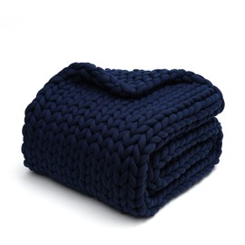 YnM Knitted Weighted Blanket, Hand Made Chunky Knit Weighted Throw Blanket for Sleep, Stress or Home Décor (Navy, 50''x60'' 10lbs)