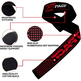 FITPACT Weight Lifting Straps Non-Slip Gel Flex Grip, Neoprene Padded Wrist Support Barbell Wraps, Extra Long Gym Strap Exercise Powerlifting Bodybuilding Deadlifts Fitness Workout Training