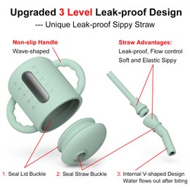 Seposeve 2 Pack Silicone Sippy Cups, Leak-Proof Baby Straw Cup for 6-12 Months, Spill Proof Toddler Cup with Straw 1-3 Years, with Capacity Marking, Non-slip Handle, Flow Control, 6 oz, Green Blue