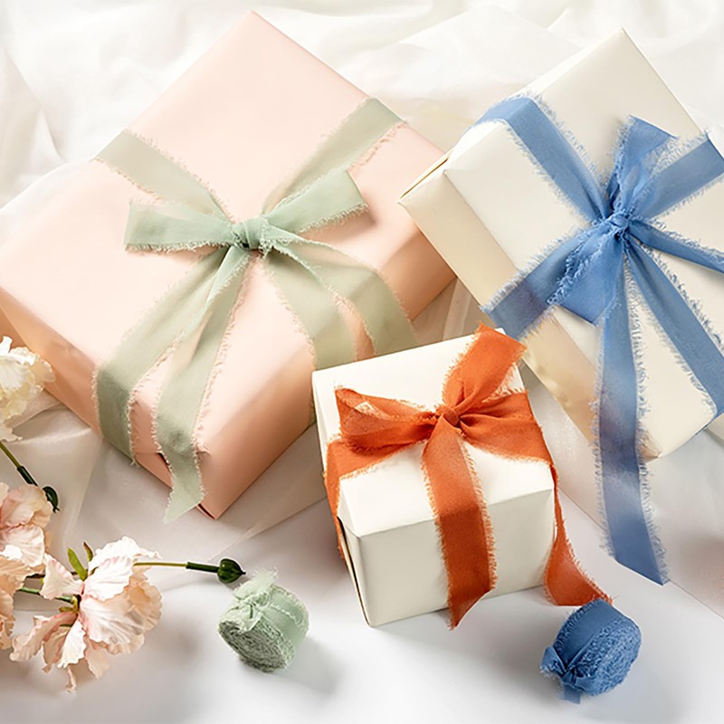 MORSUNBELA Chiffon Champagne Silk Ribbon for Gift Wrapping, Wedding, Birthday