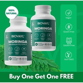 2 x Biovayl Moringa Capsules (800mg) 100% Pure Anti Inflammatory, Supporting Gut and Brain Health