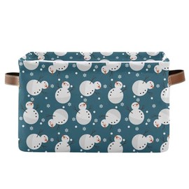 senya Storage Bin Basket 1 pcs Large Foldable Clothes Bag Rectangle Collapsible Fabric Laundry Hamper Folding Washing Bin Snowman Snowflake Cute Christmas Holidays