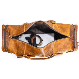 KomalC 28 inch Duffel Bag Travel Sports Overnight Weekend Leather Duffle Bag for Gym Sports Cabin Holdall bag (Distressed Tan)