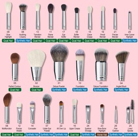 Bueart Design Pro makeup Artist Brushes Set 32Pcs Goat Hair Horse hair Makeup Brush Set (32Pcs Pearl Black)