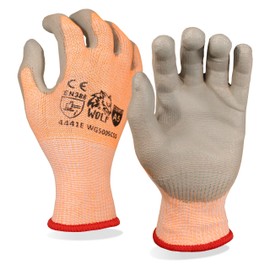 WOLF Hi-Viz Orange ANSI A5 Cut Resistant Breathable PE Grip Palm Seamless Safety Glove | Puncture Strength | PPE (1, Medium)