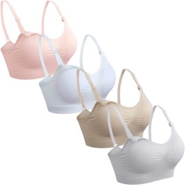 GXXGE 4Pack Nursing Bra for Breastfeeding Maternity Bras Push Up Silk Seamless Pregnancy Bralette Underwear Beige Grey Pink White XX-Large