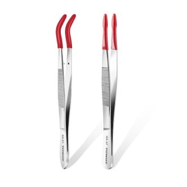 TOWOT 2 PCS Rubber Tipped Tweezers, PVC Rubber Coated Tweezers Bent and Straight Flat Tip Craft Tweezers for Stamp Jewelry Hobby Crafts Industrial Electronic(red)