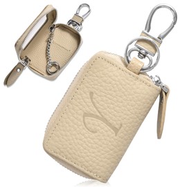 YooFa Smart Key Case, Men's Key Case, Initial Embossed, Women's, Car Key Case, Clear Window, Zipper, Single Key Case, Commuting, Stylish, Compatible with Smart Keys, Car Key Case, Carabiner, Leather,