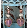 Silver with Dusty Pink Bead Dangle Earrings Heart Love Jewelry