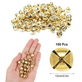 LUTER 100pcs Christmas Jingle Bells, 0.5 Inch Small Christmas Jingle Bells Ornaments Gold Bells Christmas for Wreath Jewelry Making Home Christmas Decoration(Gold)