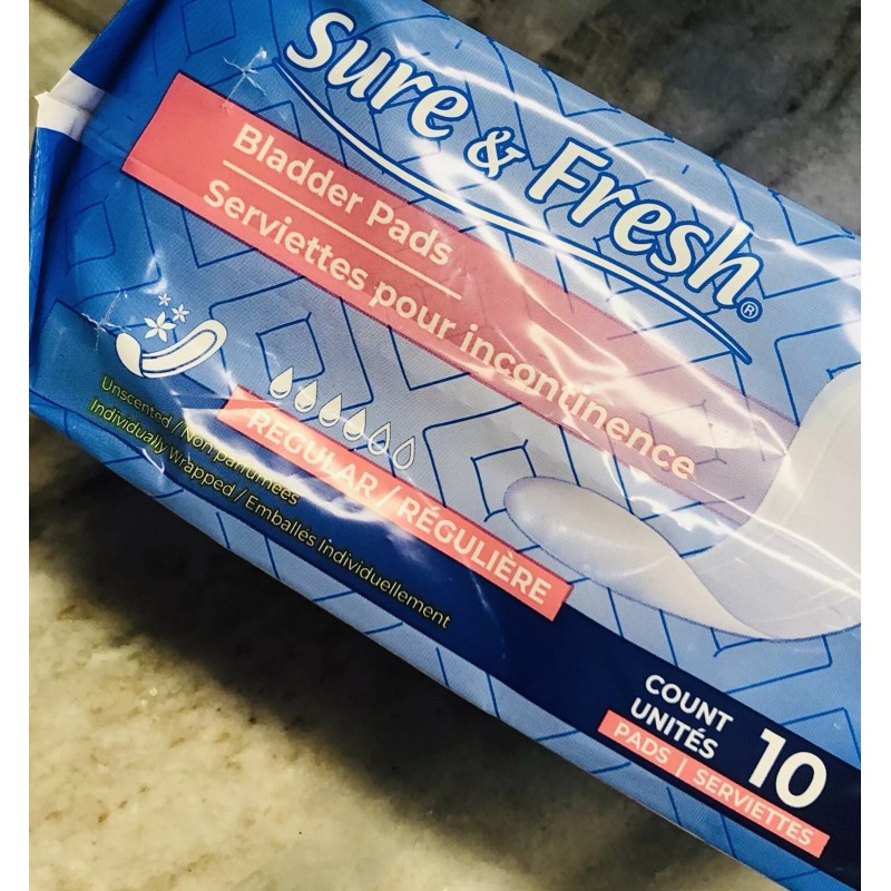 Sure & Fresh (10) Unsented Regular Bladder Pads. For Incontinence.