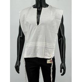 Adult Wool Tallit Katan – Kosher Sephardic Style Hand Spun Thin Tzitzit - Halachically Approved Tzitzis Size L White