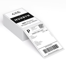 MUNBYN 4x6 Direct Thermal Shipping Labels, Durable Waterproof, Oil-Proof, Scratch-Proof, Alcohol-Resistant, Tear-Resistant Label Paper for Thermal Printers, 380 Sheets/Fanfold, White