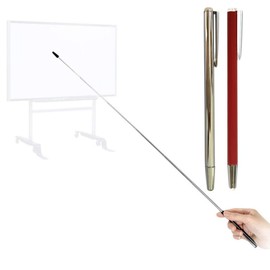 Pointer - Teachers Pointer - Teaching Pointer - Hand Pointer Extended Length, Presenter Whiteboard Pointer, Black Matte with Chrome Trim (Red+Silver)