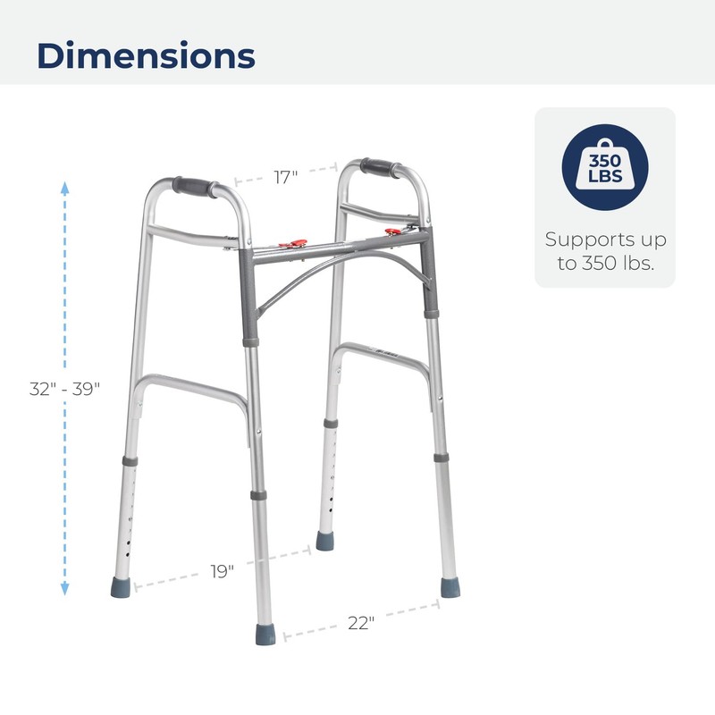 Drive Medical 2-Button Standard Foldable Walker for Seniors & Adults
