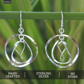 NOVICA Artisan Handmade .925 Sterling Silver Dangle Earrings Thailand Modern 'Twirling'