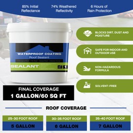 Silicone Roof Sealant, White Elastomeric Roof Waterproof Coating, Complete Waterproofing - UV-Resistant, Durable - Water Sealer - for RV, Campers, Trailers, Basement & Masonry - 1 Gallon