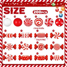 Misdary 200 Pcs Christmas Peppermint Candy Beads Red and White Wooden Beads Peppermint Candy Shaped Round Craft Beads Christmas Wooden Beads for Crafts DIY Jewelry Making Xmas Home Decor