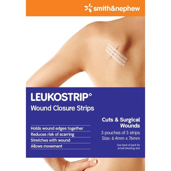 Leukostrip Wound Closure Strips 6.4mm X 76mm - 3 Pack