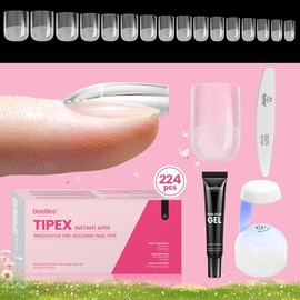 Beetles Tipex Instant Apex Nail Extension Tips Kit Almond/Coffin/Square/Oval/Stiletto/Squaoval Shape Thick Acrylic Nail Flat Nails Manicure Gel press ons Nail Art DIY Nails Art mothersdaygift:_Extra Short Squaoval 16Sizes 224Pcs(Kit)