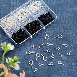 Vesslam 300pcs Small Screw Pins Eye Pins Pendants for Jewelry Making & DIY Crafts, Mini Eye Screws for Art Projects & Bead Charms, Tiny Eye Hooks for Crafts (Silver &Black, 3 Sizes)