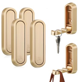 YipuVR 4PCS Gold Foldable Wall Hooks, Metal Folding Hooks Wall Mount, Easy Installation, Suitable for Bathroom Kitchen, Flip Down Hook for Wal l Hanging Coat, Bag, Towel, Key, Hat (Gold)