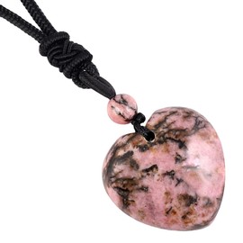 KYEYGWO Rhodonite Crystal Heart Pendant for Men and Women, Reiki Healing Stone Necklace, Heart Shape Gemstone Chains, Love Amulet, Blessing Jewellery with Adjustable Nylon Rope, Rhodonite Nylon rope,