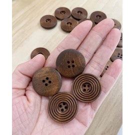 Brown Wooden Buttons, 25mm (1 inch) Carved Circles Design Sewing, Knitting, Art, Pack of 20 (25mm-Style B-20Pcs)