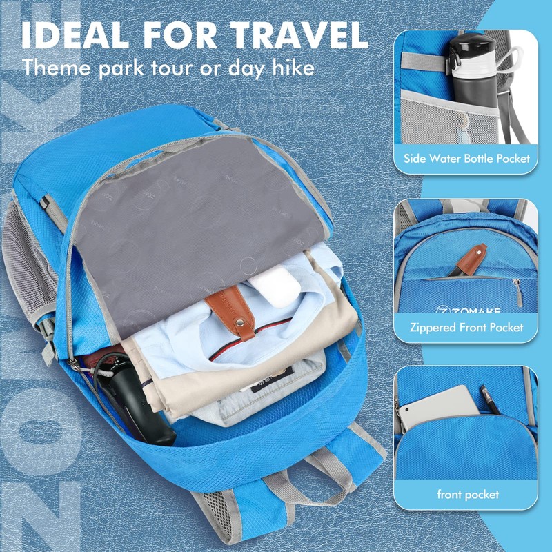 ZOMAKE Foldable Backpack - Lightweight Folding Backpacks 30L, Packable Hiking