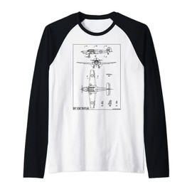Messerschmitt Bf 108 Taifun WW2 German Plane Blueprint Raglan Baseball Tee