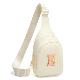 Small Initial Sling Bag for Women Crossbody Bags Fanny Pack Chest Bag Purses Birthday Gift Beige, E