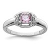 Sterling Silver Rhodium Diam. & Pink Quartz Ring