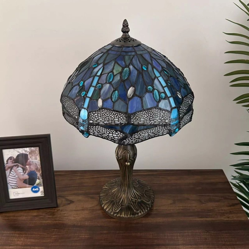 Enjoy Decor Lamps Tiffany Style Table Lamp Blue Stained Glass