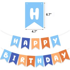 Blue and Orange Birthday Party Decorations, Blue Themed Happy Birthday Banner with Balloons for Birthday Baby Shower Décor Supplies Kids Boys Girls