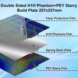 IdeaFormer-3D PEY H1H Build Plate for Bambu Lab X1 X1C X1E P1P P1S A1, Smooth Phantom H1H+Rainbow Starry PEY Bed Plate 257x257mm for Bambu Lab 3D Printers Platform