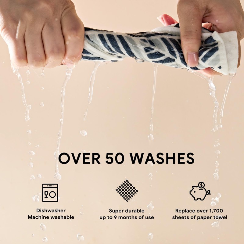 RECYCO Swedish Dishcloths for Kitchen | 4 Pack Oversized Washable