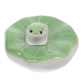 Yardwe Fish Tank Decoration Ceramic Floating Frog on Lily Pad Figurine for Aquarium Decor Desktop Ornaments