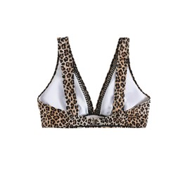 GORGLITTER Women's Bikini Top, Leopard Print Bikini Tops, V Neck Bikini Tops, Micro Bikini Tops, Non-Wired Bikinis, Beachwear, Swimwear, Holiday Outfit, leo, XL