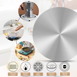 DOAGEAS Heat Diffuser for Gas Stove, Stainless Steel Induction Adapter Plate with Detachable Handle, Heat Diffuser Plate, Heating Plate for Cookware Simmer Ring Induction Hob Plate Heat Diffuser