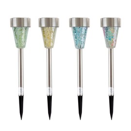 Outdoor Solar Lights - 4-Pack LED Mosaic Waterproof Lighting for Garden, Yard, Patio, Pathway, Driveway, or Landscape Lighting by Pure Garden (Silver)