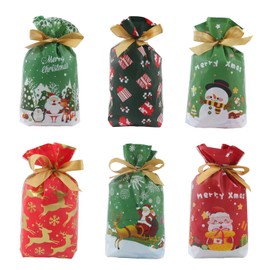 Christmas Drawstring Gift Bags, Fyvadio 48PCS Wrapping Gift Bags, Bags with Colorful Drawstrings for Xmas Party Favors, Bags for Christmas, Gift Wrap Bags, Presents Bags