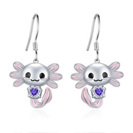 Axolotl Earrings 925 Sterling Silver Axolotl Dangle Earrings Cute Animal Jewelry Gift for Women(February)