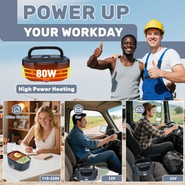 Dosevita Electric Lunch Box for Adults, 80W Heated Lunch Box, 1.5L Stainless Steel Container | 12V/24V (Car/Truck) & 110V (Office/Home) | with Fork&Spoon and Insulated Carry Bag