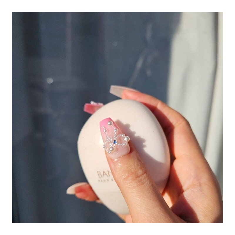 Pearl Ribbon Handmade Nail Tips - Long Oval / 진주