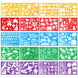 VEYLIN Stencils for Kids Crafts Reusable, 20 Assorted Stencils Letters Flowers Animals Stencil Childrens Painting